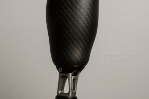Medical professional adjusting a carbon fiber orthopedic implant on a patient in a modern surgical setting